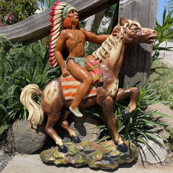 Vintage UNIVERSAL STATUARY CORP CHICAGO 1962 Native American Indian Chief Horse - Picture 2 of 14